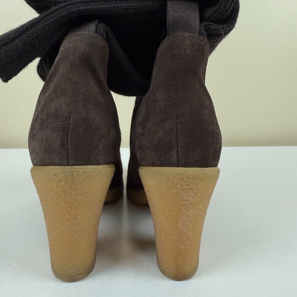 Miss Albright Anthropologie Brown Suede Sock Sweater Heeled Boots - Picture 4 of 10